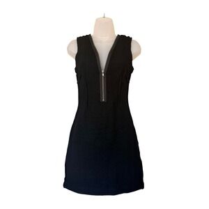 AllSaints minimalist Black 100% Wool edgy Modern Zip Front Mini Dress US 2 UK 6